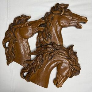 Vintage 1975 Miller Studio Chalkware/Composition Triple Wild Horsehead Plaque